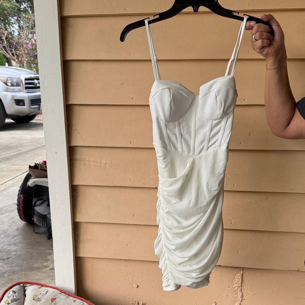 Elegant White Ruched Dress